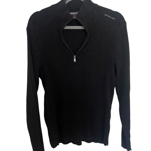 Michael Kors Men’s Black Ribbed Half-Zip Slim Fit Casual Pullover Large - Picture 1 of 10
